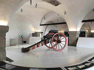 Hohensalzburg Fortress - exhibition of medieval cannon in the armory Hohensalzburg Fortress - exhibition of medieval cannon in the armory